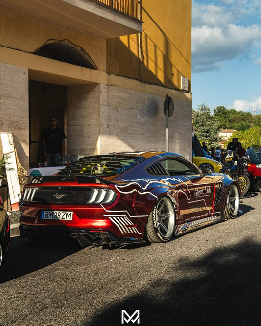 Ford Mustang Ecoboost V6 GT March1 Bullitt S550.1 S550.2 2015-2023 (note: dual exhaust tips) with Aftermarket Parts - "STORM" Rear Diffuser Carbon Fiber / FRP from Robot Craftsman