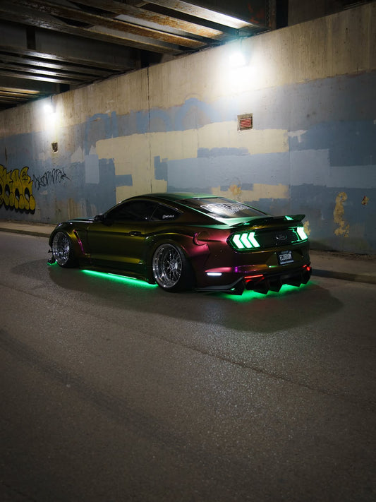 Ford Mustang Ecoboost V6 GT S550.1 2015 2016 2017 & Mustang Ecoboost V6 GT March1 Bullitt S550.2 2018 2019 2020 2021 2022 2023 with Aftermarket Parts - "STORM" Widebody Fender Flares Wheel Arches & Side Skirts Carbon Fiber / FRP from Robot Craftsman