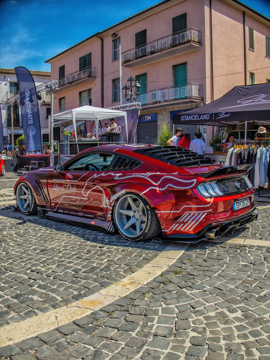 Ford Mustang Ecoboost V6 GT S550.1 2015 2016 2017 & Mustang Ecoboost V6 GT March1 Bullitt S550.2 2018 2019 2020 2021 2022 2023 with Aftermarket Parts - "STORM" Widebody Fender Flares Wheel Arches & Side Skirts Carbon Fiber / FRP from Robot Craftsman