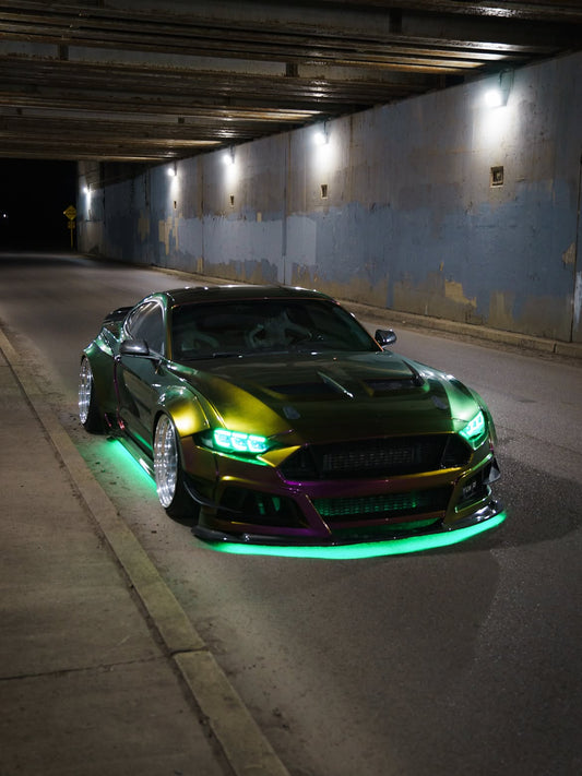 Ford Mustang Ecoboost V6 GT S550.1 2015 2016 2017 & Mustang Ecoboost V6 GT March1 Bullitt S550.2 2018 2019 2020 2021 2022 2023 with Aftermarket Parts - "STORM" Widebody Fender Flares Wheel Arches & Side Skirts Carbon Fiber / FRP from Robot Craftsman