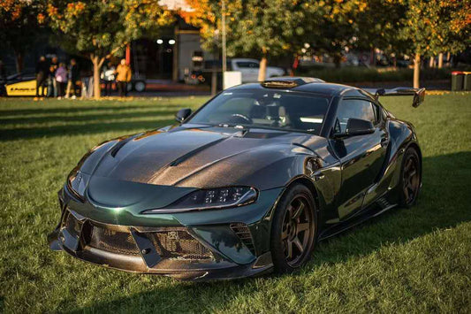 Toyota Supra MK5 A90 A91 3.0 2.0 2020-ON with Aftermarket Parts - "Alerion" Narrow Body Front Bumper & Lip Carbon Fiber / FRP from Robot Craftsman
