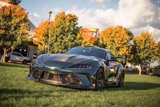 Toyota Supra MK5 A90 A91 3.0 2.0 2020-ON with Aftermarket Parts - "Alerion" Narrow Body Front Bumper & Lip Carbon Fiber / FRP from Robot Craftsman