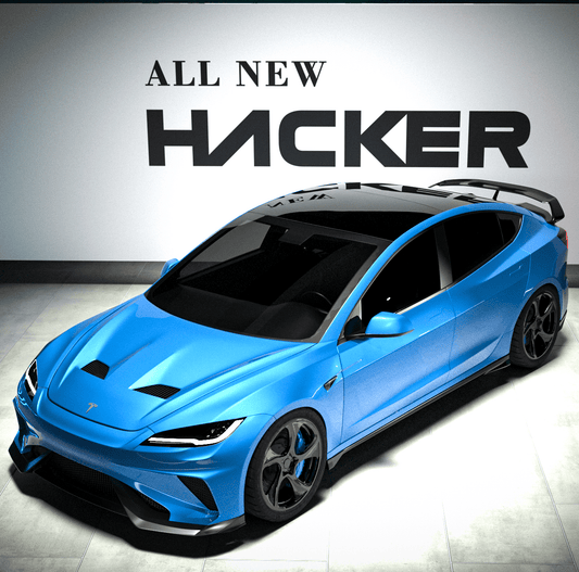 Tesla Model 3 Highland / Performance 2024-ON with Aftermarket Parts - Hacker Hood & Hood Garnish Carbon Fiber / FRP from Robot Craftsman