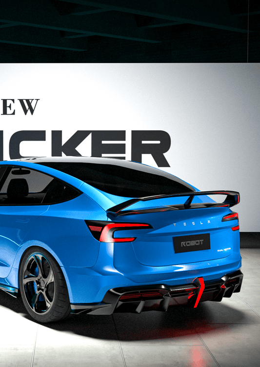 Tesla Model 3 Highland / Performance 2024-ON with Aftermarket Parts - Hacker Rear Wing Carbon Fiber / FRP from Robot Craftsman