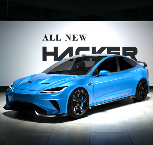Tesla Model 3 Highland / Performance 2024-ON with Aftermarket Parts - Hacker Narrow Body Front Bumper & Lip Carbon Fiber / FRP from Robot Craftsman