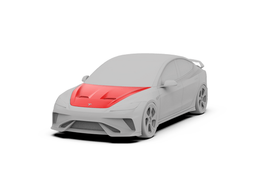 Tesla Model 3 Highland / Performance 2024-ON with Aftermarket Parts - Hacker Hood & Hood Garnish Carbon Fiber / FRP from Robot Craftsman