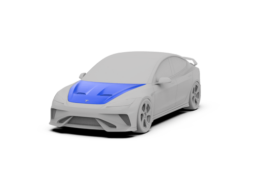 Tesla Model 3 Highland / Performance 2024-ON with Aftermarket Parts - Hacker Hood & Hood Garnish Carbon Fiber / FRP from Robot Craftsman