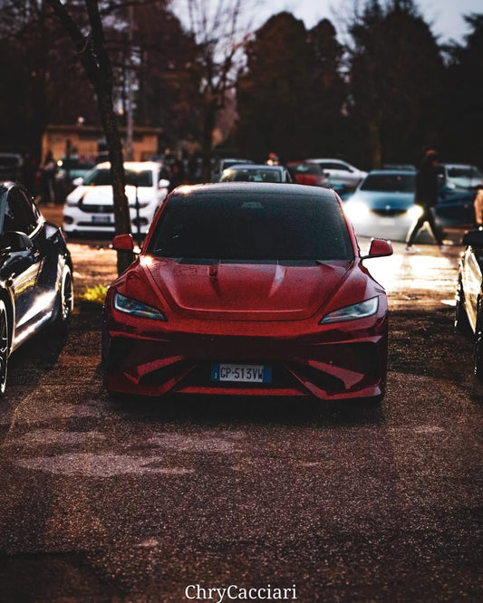 Tesla Model 3 Highland / Performance 2024-ON with Aftermarket Parts - Hacker Narrow Body Front Bumper & Lip Carbon Fiber / FRP from Robot Craftsman