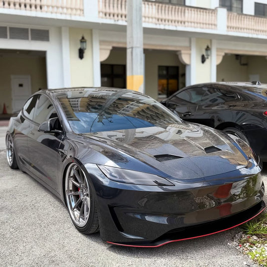 Tesla Model 3 Highland / Performance 2024-ON with Aftermarket Parts - Hacker Hood & Hood Garnish Carbon Fiber / FRP from Robot Craftsman