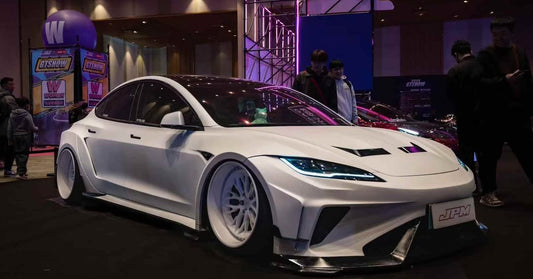 Tesla Model 3 Highland / Performance 2024-ON with Aftermarket Parts - Hacker Widebody Front Bumper & Lip Carbon Fiber / FRP from Robot Craftsman