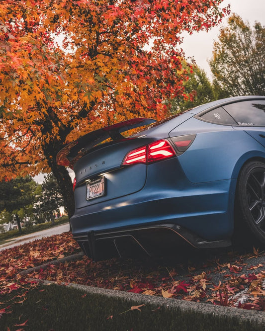 Tesla Model 3 Performance Long Range Standard Base 2017 2018 2019 2020 2021 2022 2023 with Aftermarket Parts - Crypton Rear Spoiler Wing Carbon Fiber / FRP from Robot Craftsman