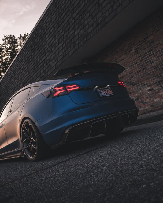 Tesla Model 3 Performance Long Range Standard Base 2017 2018 2019 2020 2021 2022 2023 with Aftermarket Parts - Crypton Rear Spoiler Wing Carbon Fiber / FRP from Robot Craftsman