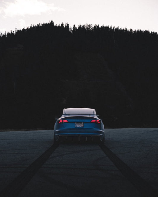 Tesla Model 3 Performance Long Range Standard Base 2017 2018 2019 2020 2021 2022 2023 with Aftermarket Parts - Crypton Rear Spoiler Wing Carbon Fiber / FRP from Robot Craftsman