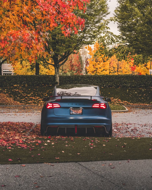 Tesla Model 3 Performance Long Range Standard Base 2017 2018 2019 2020 2021 2022 2023 with Aftermarket Parts - Crypton Rear Spoiler Wing Carbon Fiber / FRP from Robot Craftsman