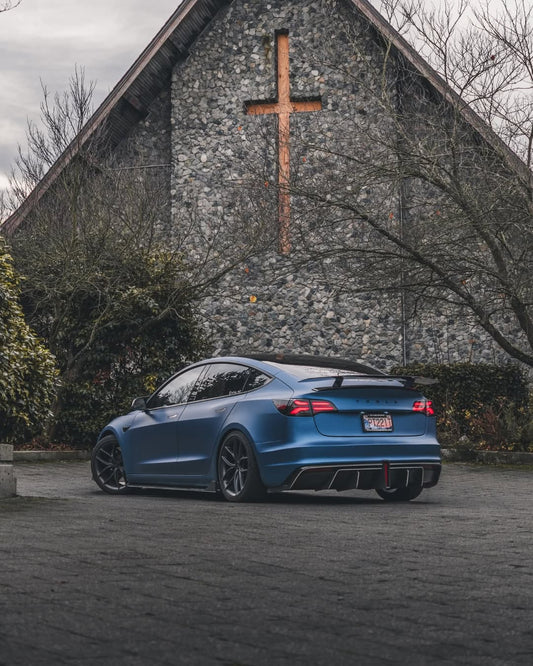 Tesla Model 3 Performance Long Range Standard Base 2017 2018 2019 2020 2021 2022 2023 with Aftermarket Parts - Crypton Side Skirts Carbon Fiber / FRP from Robot Craftsman