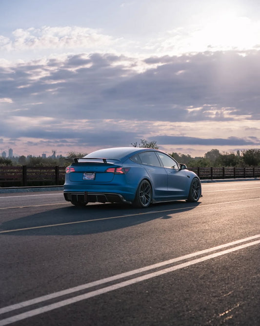 Tesla Model 3 Performance Long Range Standard Base 2017 2018 2019 2020 2021 2022 2023 with Aftermarket Parts - Crypton Side Skirts Carbon Fiber / FRP from Robot Craftsman