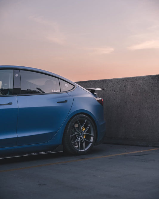 Tesla Model 3 Performance Long Range Standard Base 2017 2018 2019 2020 2021 2022 2023 with Aftermarket Parts - Crypton Side Skirts Carbon Fiber / FRP from Robot Craftsman