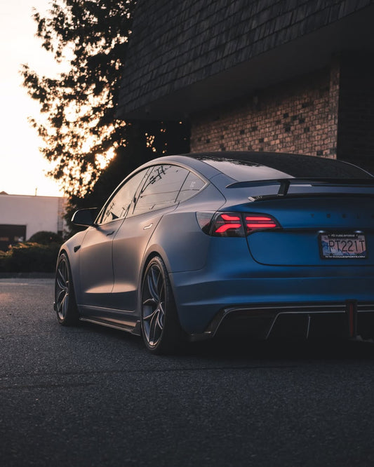 Tesla Model 3 Performance Long Range Standard Base 2017 2018 2019 2020 2021 2022 2023 with Aftermarket Parts - Crypton Side Skirts Carbon Fiber / FRP from Robot Craftsman