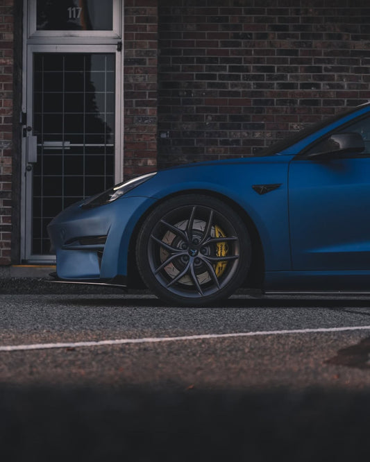 Tesla Model 3 Performance Long Range Standard Base 2017 2018 2019 2020 2021 2022 2023 with Aftermarket Parts - Crypton Side Skirts Carbon Fiber / FRP from Robot Craftsman