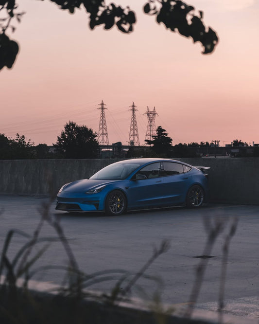 Tesla Model 3 Performance Long Range Standard Base 2017 2018 2019 2020 2021 2022 2023 with Aftermarket Parts - Crypton Side Skirts Carbon Fiber / FRP from Robot Craftsman