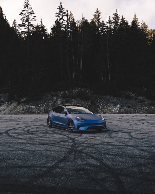 Tesla Model 3 Performance Long Range Standard Base 2017 2018 2019 2020 2021 2022 2023 with Aftermarket Parts - Crypton Side Skirts Carbon Fiber / FRP from Robot Craftsman