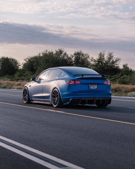 Tesla Model 3 Performance Long Range Standard Base 2017 2018 2019 2020 2021 2022 2023 with Aftermarket Parts - Crypton Rear Spoiler Wing Carbon Fiber / FRP from Robot Craftsman