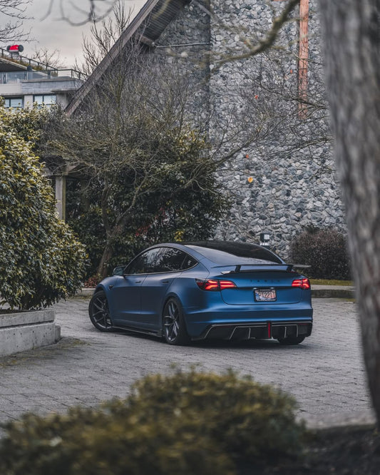 Tesla Model 3 Performance Long Range Standard Base 2017 2018 2019 2020 2021 2022 2023 with Aftermarket Parts - Crypton Rear Spoiler Wing Carbon Fiber / FRP from Robot Craftsman