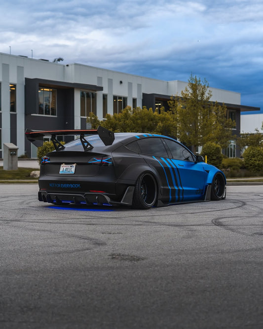 Tesla Model 3 Performance Long Range Standard Base 2017 2018 2019 2020 2021 2022 2023 with Aftermarket Parts - "Hacker" V2 GT Rear Spoiler Wing Carbon Fiber / FRP from Robot Craftsman
