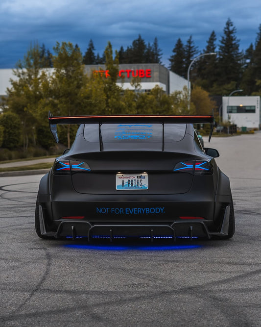 Tesla Model 3 Performance Long Range Standard Base 2017 2018 2019 2020 2021 2022 2023 with Aftermarket Parts - "Hacker" V2 GT Rear Spoiler Wing Carbon Fiber / FRP from Robot Craftsman