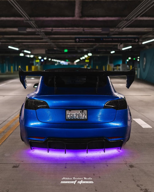 Tesla Model 3 Performance Long Range Standard Base 2017 2018 2019 2020 2021 2022 2023 with Aftermarket Parts - "Hacker" V2 GT Rear Spoiler Wing Carbon Fiber / FRP from Robot Craftsman