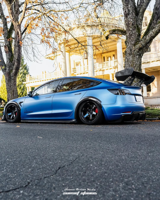 Tesla Model 3 Performance Long Range Standard Base 2017 2018 2019 2020 2021 2022 2023 with Aftermarket Parts - "Hacker" V2 GT Rear Spoiler Wing Carbon Fiber / FRP from Robot Craftsman