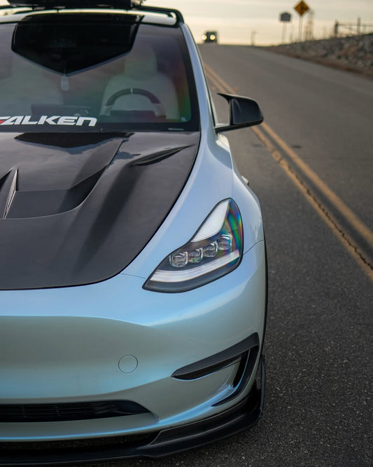 Tesla Model 3 Performance Long Range Standard Base 2017 2018 2019 2020 2021 2022 2023 with Aftermarket Parts - "Hacker" V2 Hood Bonnet Carbon Fiber / FRP from Robot Craftsman