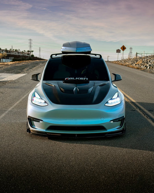 Tesla Model 3 Performance Long Range Standard Base 2017 2018 2019 2020 2021 2022 2023 with Aftermarket Parts - "Hacker" V2 Hood Bonnet Carbon Fiber / FRP from Robot Craftsman