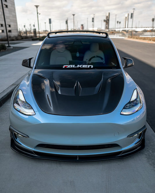 Tesla Model 3 Performance Long Range Standard Base 2017 2018 2019 2020 2021 2022 2023 with Aftermarket Parts - "Hacker" V2 Hood Bonnet Carbon Fiber / FRP from Robot Craftsman