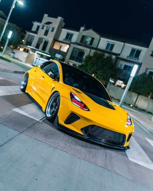 Tesla Model 3 Performance Long Range Standard Base 2017 2018 2019 2020 2021 2022 2023 with Aftermarket Parts - "Hacker" Widebody Wheel Arches & Side Skirts Carbon Fiber / FRP from Robot Craftsman