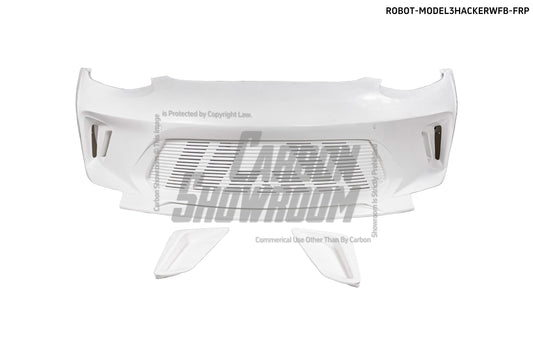 Tesla Model 3 Performance Long Range Standard Base 2017 2018 2019 2020 2021 2022 2023 with Aftermarket Parts - "HACKER" Widebody Front Bumper & Front Splitter Carbon Fiber / FRP from Robot Craftsman