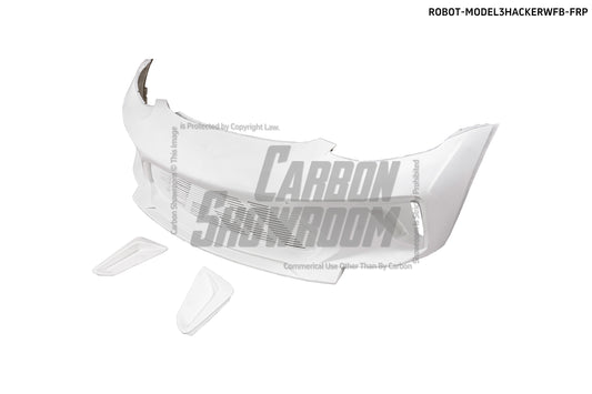 Tesla Model 3 Performance Long Range Standard Base 2017 2018 2019 2020 2021 2022 2023 with Aftermarket Parts - "HACKER" Widebody Front Bumper & Front Splitter Carbon Fiber / FRP from Robot Craftsman