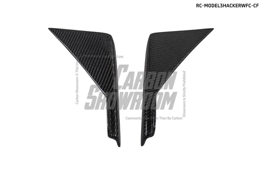 Tesla Model 3 Performance Long Range Standard Base 2017 2018 2019 2020 2021 2022 2023 with Aftermarket Parts - "Hacker" Widebody Front Bumper Canards Carbon Fiber / FRP from Robot Craftsman