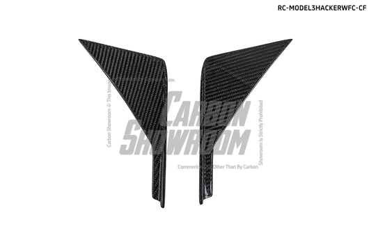 Tesla Model 3 Performance Long Range Standard Base 2017 2018 2019 2020 2021 2022 2023 with Aftermarket Parts - "Hacker" Widebody Front Bumper Canards Carbon Fiber / FRP from Robot Craftsman