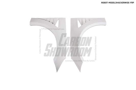 Tesla Model 3 Performance Long Range Standard Base 2017 2018 2019 2020 2021 2022 2023 with Aftermarket Parts - "Hacker" Widebody Wheel Arches & Side Skirts Carbon Fiber / FRP from Robot Craftsman