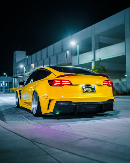 Tesla Model 3 Performance Long Range Standard Base 2017 2018 2019 2020 2021 2022 2023 with Aftermarket Parts - "Hacker" V4 Rear Ducktail Spoiler Carbon Fiber / FRP from Robot Craftsman