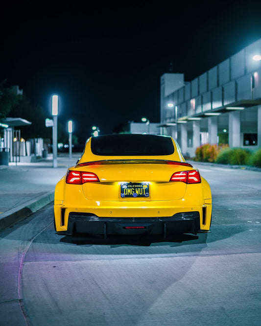 Tesla Model 3 Performance Long Range Standard Base 2017 2018 2019 2020 2021 2022 2023 with Aftermarket Parts - "Hacker" V4 Rear Ducktail Spoiler Carbon Fiber / FRP from Robot Craftsman