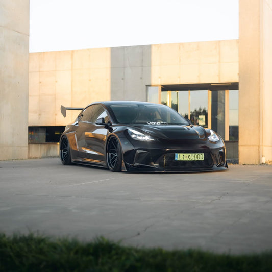 Tesla Model 3 Performance Long Range Standard Base 2017 2018 2019 2020 2021 2022 2023 with Aftermarket Parts - "Hacker" V2 GT Rear Spoiler Wing Carbon Fiber / FRP from Robot Craftsman