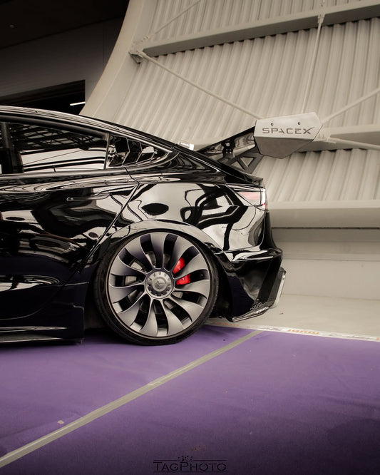 Tesla Model 3 Performance Long Range Standard Base 2017 2018 2019 2020 2021 2022 2023 with Aftermarket Parts - "Hacker" V2 GT Rear Spoiler Wing Carbon Fiber / FRP from Robot Craftsman