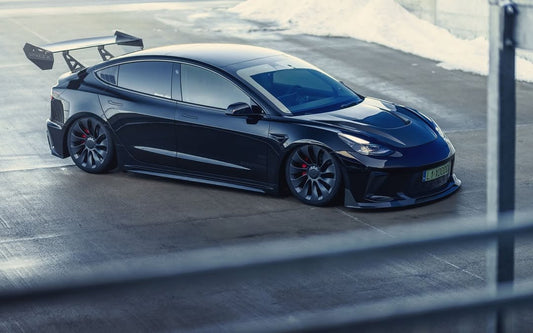 Tesla Model 3 Performance Long Range Standard Base 2017 2018 2019 2020 2021 2022 2023 with Aftermarket Parts - "Hacker" V2 GT Rear Spoiler Wing Carbon Fiber / FRP from Robot Craftsman