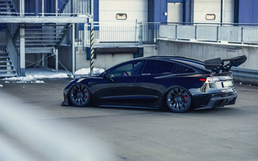 Tesla Model 3 Performance Long Range Standard Base 2017 2018 2019 2020 2021 2022 2023 with Aftermarket Parts - "Hacker" V2 GT Rear Spoiler Wing Carbon Fiber / FRP from Robot Craftsman