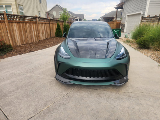 Tesla Model Y Performance AWD Long Range RWD Standard 2020 2021 2023 2024 with Aftermarket Parts - "STARSHIP" Stage 1 Corner Lip (2 pcs) & Stage 2 Corner Lip (4 pcs) Front Bumper Carbon Fiber / FRP / PP from Robot Craftsman