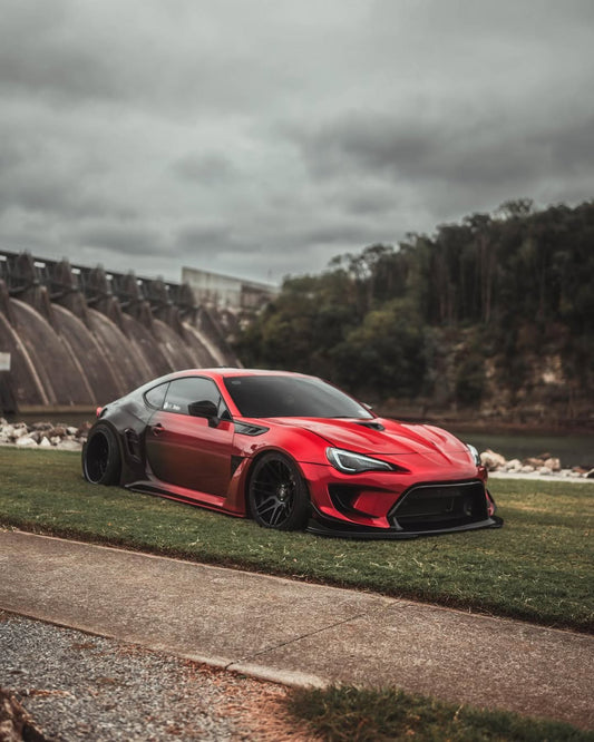 Toyota GT86 86 TRD GT SE Base ZN6 2017 2018 2019 2020 & Scion FR-S FRS ZN6 2013 2014 2015 2016 & BRZ TS Limited Premium ZN6 2013 2014 2015 2016 2017 2018 2019 2020 (compatible with ROBOT widebody kit) with Aftermarket Parts - Front Fenders Replacement & Rear Quarter Fender Flares & Side Skirts Carbon Fiber / FRP from Robot Craftsman