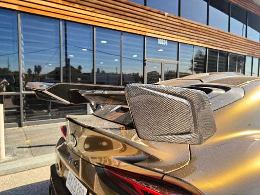 Toyota Supra MK5 A90 A91 3.0 2.0 2020 2021 2022 2023 2024 with Aftermarket Parts - Hyperion Rear Louvers & GT Wing Carbon Fiber / FRP from Robot Craftsman