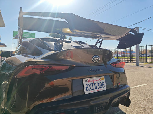 Toyota Supra MK5 A90 A91 3.0 2.0 2020 2021 2022 2023 2024 with Aftermarket Parts - Hyperion Rear Louvers & GT Wing Carbon Fiber / FRP from Robot Craftsman